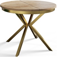 Runder Esszimmertisch BERG, ausziehbarer Tisch Durchmesser: 100 cm/180 cm, Wohnzimmertisch Farbe: Braun, mit Metallbeinen in Farbe Gold
