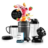 GOURMETmaxx Standmixer Nutrition Mixer 10-tlg., Smoothie Maker mit to go Deckel, 1000 W, mit Mixbecher & Frischhaltedeckel – ideal zum Aufbewahren schwarz