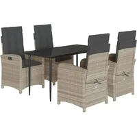 VidaXL 5-tlg. Garten-Essgruppe mit Kissen Hellgrau Poly Rattan
