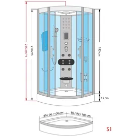 AcquaVapore D46-23M0-EC Komplettdusche 100 x 100 cm schwarz Sicherheitsglas ESG inkl. Duschwanne