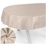 ANRO Tischdecke aus Stoff mit Blumen Pflanzen wasserabweisend Tischtuch Tischwäsche (Einzelstück 1-tlg), mit Acryl Beschichtung beige Oval | 140 cm x 200 cm x 0.31 mm