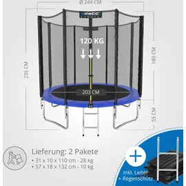 Kinetic Sports Salto Plus 244 cm  inkl. Sicherheitsnetz, Regenplane und Leiter Blau