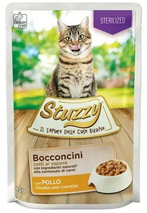 STUZZY Bocconcini Sterilized Chunks with Chicken 85g Huhn in Soße für ausgewachsene Katzen nach der Sterilisation