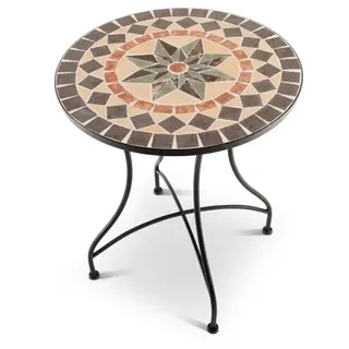 Mosaiktisch 60 cm Ø, mediterraner Garten- & Terrassentisch, 71 cm hoch, Anthrazit-Terrakotta, Raburg Mayla