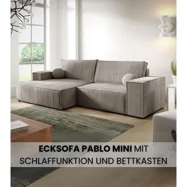 bromarkt Ecksofa, PABLO Mini Schlaffunktion Bettkasten L-Form, 255x148x85cm Beige, Links - Beige