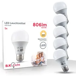 B.K.LICHT LED-Leuchtmittel, F (A-G), weiß, L:11cm Ø:6cm, Leuchtmittel, LED Lampe Glüh-Birne SET 9W 806 Lumen warmweiß 3.000K Energiesparlampe