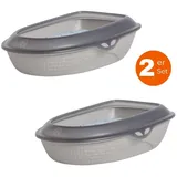 GarPet 2x Katzentoilette XXL 60 cm Rattan Optik 2 Stück Dopplepack Katzenklo Katzen Schalen Toilette WC Rand