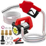 12V 200W Dieselpumpe, Selbstansaugende Kraftstoffpumpe mit 45L/Min Förderleistung, Umfüllpumpe & Absaugpumpe mit automatischer Abschaltung, inklusive Düsen und Schläuche