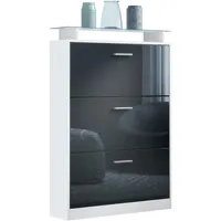 Vladon Schuhschrank, Schwarz Hochglanz, Holzwerkstoff, 89x128x23 cm, Garderobe, Schuhaufbewahrung,
