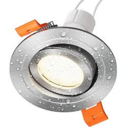 ledscom.de Bad-Deckeneinbaurahmen ERID, Feuchtraum, IP44, schwenkbar, aluminium matt, inkl. GU10 LED, 500lm, 3-Stufen-Dimmer, warmweiß