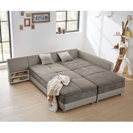 luma-home schönes für dein zuhause Federkern Ecksofa Doppelbett Dauerschläfer Bettkasten, Couch in Grau-Braun/ Beige & 15101