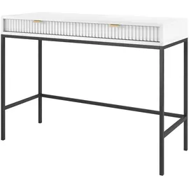 Feldmann-Wohnen Schreibtisch Nova (Metallgestell, 2 Schubladen, klare Kanten, geradliniges Design, 1-St., Riffel-Optik Front, goldfarbene Metallgriffe, ABS-Kanten), 104x50x78cm, Fronten mit ausdrucksstarkem geriffelten Muster weiß