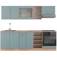 Vicco Küchenzeile R-Line 240 cm Blau-Grau/Goldkraft Eiche
