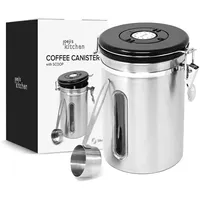 Joeji's Kitchen Kaffeedose Luftdicht Kaffeebohnen Edelstahl Aromadicht Löffel 1,8L