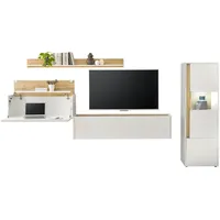 Furn.design Wohnwand mit Sekretär in weiß Eiche Wotan, Nachbildung,Eiche,