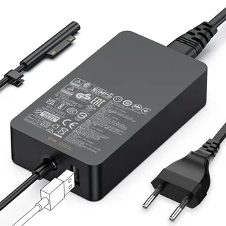 65W Surface Pro Ladegerät 15V 4A Microsoft Surface Ladekabel Netzteil für Surface Pro 11/10/9/8/7/7+/6/5/4/3/X, Surface Laptop 7/6/5/4/3/2 Studio i5, Surface Go 3/2 Tablet, Surface Book 3/2/1, mit USB