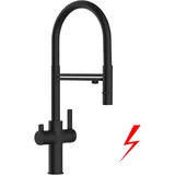 VIZIO Niederdruck 3 Wege Küchenarmatur, Schwarz Matt, Schwarz Auslauf, 2 strahl Handbrause