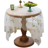 Refttenw Tischdecke Transparente Tischdecke mit bestickter Spitze,Tischdecke Ornamente 145 cm x 100 cm