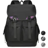 NULSTA Rolltop Rucksack Damen & Herren, Laptop Rucksack Handgepäck Rucksack mit Laptop Fach Wasserdichter Rucksack Rolltop mit Laptopfach Uni, Sch... - Schwarz