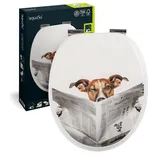 SANITOP-WINGENROTH WC-Sitz mit Absenkautomatik, lustiges Dekor Lesestoff, Toilettensitz mit Holz-Kern oval, Softclose-Funktion ® bunt