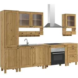 Küchenzeile KOCHSTATION "KS-Osby", beige (front: ausverkauft, arbeitsplatte: natur), B:296cm H:202cm T:60cm, Komplettküchen-Sets, Küchenzeile, Kiefer massiv, Breite 296 cm, ohne E-Geräte