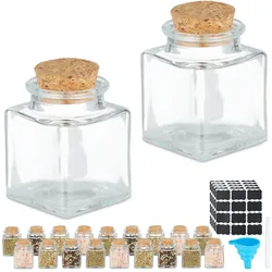 Relaxdays Gewürzgläser 20er Set, Gewürzdosen Glas, 50 ml, mit Etiketten, Stift & Trichter, Korkdeckel, transparent/natur