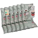 GO-DE Textil Bequeme und attraktive Polsterauflagen für Hochlehner-Gartenstühle (6er-Set, Orchidee Salbei, Hochlehner)