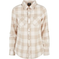 URBAN CLASSICS Ladies Turnup Checked Flanell Shirt in Beige, Größe S