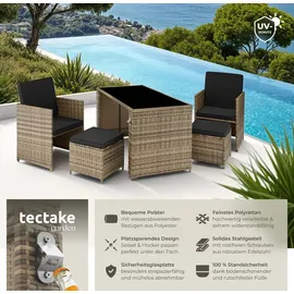 Tectake tectake® Rattan Sitzgruppe, Palermo für 2 bis 4 Personen, UV-beständig, inklusive Flaschenöffner, zusammenschiebbar