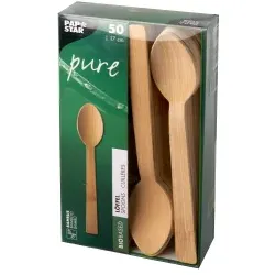 Papstar Pure Bambus Löffel, 17 cm, Nachhaltiges Einwegbesteck aus Bambus, 1 Packung = 50 Stück