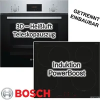 Bosch Herdset Backofen Teleskopauszug 3D-Heißluft + Induktionskochfeld Booster autark