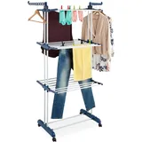 Relaxdays Turm-Wäscheständer rollbar  blau