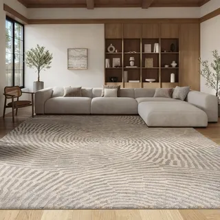 SAFAVIEH Modern Teppich für Wohnzimmer, Esszimmer, Schlafzimmer - Meadow Collection, Kurzer Flor, Taupe, 200 x 200 cm
