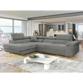 Mirjan24 Ecksofa Torezio Eckcouch mit Bettkasten und Schlaffunktion, Moderne Schlafsofa (Polo 894, Seite: Links) | Grau/Silber