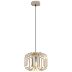 Hängelampe sandfarben Wohnzimmerlampe Pendellampe rauch Glas Küchenlampe Gitter Retro, Metall Glas, 1x E27, DxH 28x120 cm