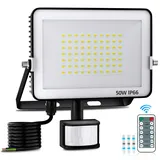 Dametay 50W LED Strahler Außen mit PIR Modus Superhell 5000LM LED Fluter mit Bewegungsmelder 6000K Kaltweiß Außenlampe IP66 Wasserdicht Außenstrahler für Hof Garten Hotel Innenhöfe Garage Sportplatz