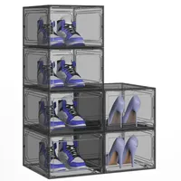 JOISCOPE Schuhboxen Stapelbar Transparent,6 Stück PET Magnetischer Schwarz Transparenter Hartplastik-schuhboxen,Nicht Leicht Verformbar,Multifunktionale Aufbewahrung,Passt Größen 34 * 27 * 19cm