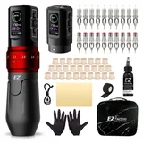 EZ P3 Pro Tattoo Maschinen Set - Tattoo Set mit 6 Hübe 2.0mm-4.2mm Rotations Tätowier maschine, Extra 1600mAh Akku Stromversorgung und Tattoo Tinte für Tattoo Anfänger und Künstler (Mattes Rot)