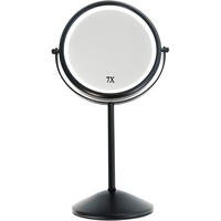 Yarhom Vergrößerungsspiegel mit Lichtern für Make-up-Schreibtisch, 1 x/10 x doppelseitiger Kosmetikspiegel, runder Tischspiegel mit Ständer (Schwarz,7X Vergrößerung,Mit Licht)