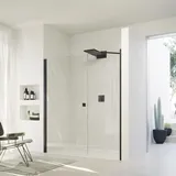 Hüppe SolvaPro Pendeltür, mit Nebenteil, für Nische, Linksbefestigung, Breite: Höhe: 200cm, Duschkabine: Profilfarbe Black Edition Glas ESG klar