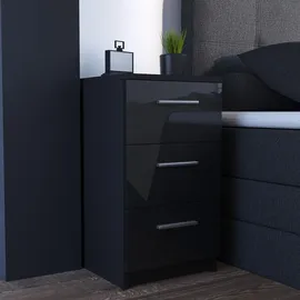 Vicco Nachttisch Schwarz Hochglanz, Schwarz,
