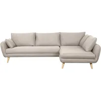 Skandinavisches Ecksofa 5-Sitzer aus beigem Stoff und hellem Holz CREEP