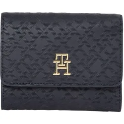 Geldbörse TOMMY HILFIGER "TH DISTINCT TRIFOLD WALLET MONO", blau (dunkelblau), Lederimitat, elegant,feminin, Kleinlederwaren, Damen Geldbeutel, Portemonai mit edlem TH-Logo