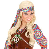 NET TOYS Peace Schmuck Set Hippie Kette und Ohrringe Silber, 60er/70er Jahre Halskette und Creolen, Friedenssymbol Woodstock Anhängerkette Flower Power Kostüm Accessoires