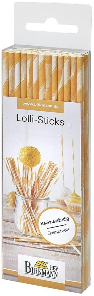 RBV BIRKMANN Birkmann Lolli Sticks, 48 Lolli-Sticks für CakePops, Stiele, Kuchenlollistäbe, Stäbe, Stäbchen, Papier, Orange Gestreift, 15 cm, 443235