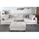 Collection AB Wohnlandschaft COLLECTION AB "Toni U-Form, B: 298 cm", beige, B:298cm H:44cm T:184cm, 100%Polyester, Sofas, Wohnlandschaft, Set: Sofa & Hocker, 3 Zierkissen, Federkern, Topseller