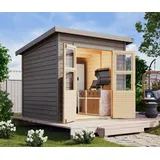 Gartenhaus Holz 14mm Gerätehaus Velburg 4 vorvergraut 212x214 cm Karibu