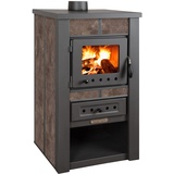 ProTermo Alpina Ceramic Mokka Kaminofen mit Schamottstein - 8 kW Heizleistung - 50 x 48 x 82 cm Holzofen mit Sichtfenster - Bauart 1