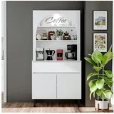 Roomart Küchenregal VENEDIK Küchenschrank 90 cm, Buffet, Schublade in 4 Farben, mit Beleuchtung, offene Nische, Schublade, Einlegeböden in 4 Farben weiß