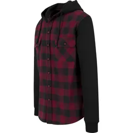 URBAN CLASSICS Hooded Ed Flanell Sweat Leeve Hemd Black / Bordeaux / Black L